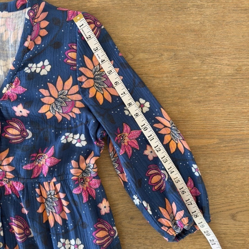 Marine Layer  Willow Long Sleeve V-neck Midi Dress-Cotton-Pockets-Batik Floral-M - Picture 15 of 16